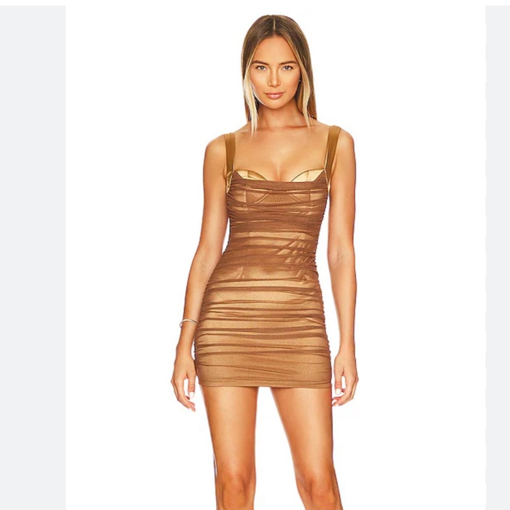 Camille Drape Mesh Dress in Nude size small